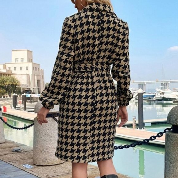 Work chic Contemporary Houndstooth Pattern Belted - Picture 5 of 6